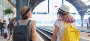People at a train station