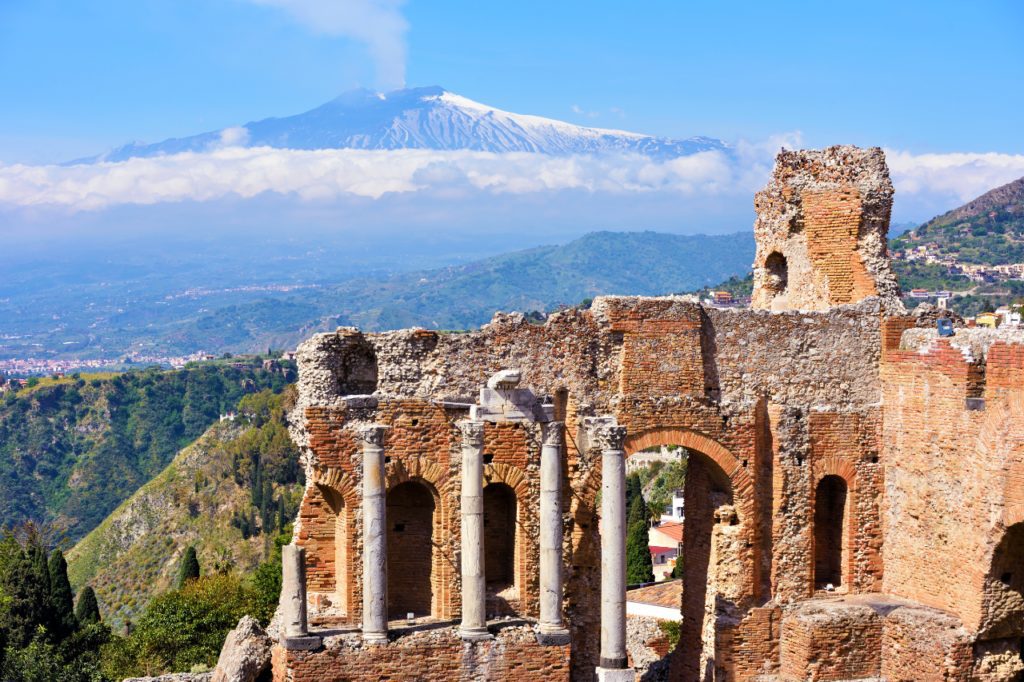 Taormina, Sicily with Mount Etna in the background