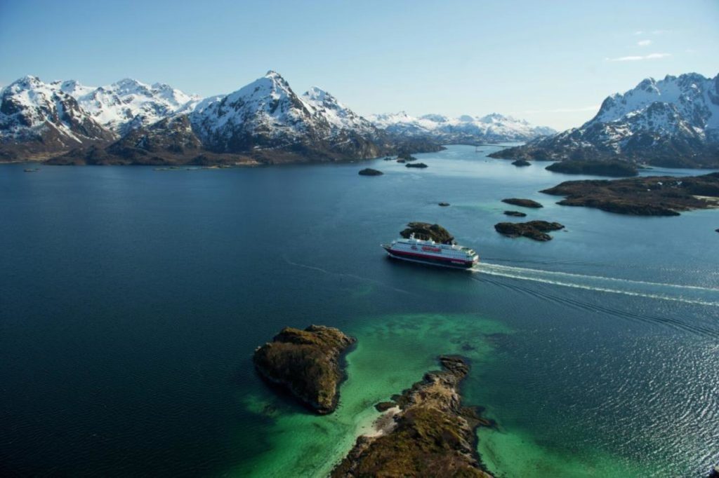 Hurtigruten cruise ship in the Norwegian fjords