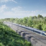 Eurostar train from above in the countryside
