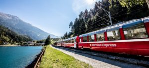 Bernina Express train in summer
