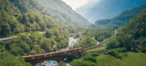 Gotthard Panorama Express Train in mountain scenery