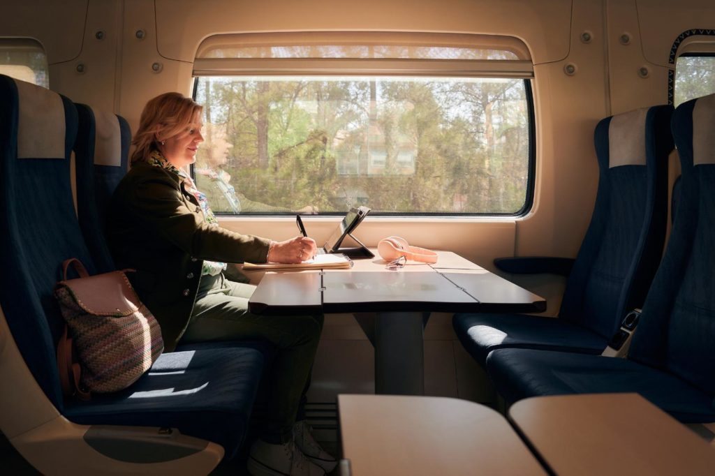 Woman sitting in a train